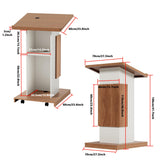 Podium Stand with Wheels & Storage, Wooden Lectern with Lockable Wheels