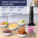 Howork 450W Immersion Hand Blender, 4-in-1 Multifunctional 2 Speed Stainless Steel Handheld Stick Blender, Titanium Cross Blade, 600ml Mixing Beaker and 500ml Food Processor, Dishwasher Safe, Black