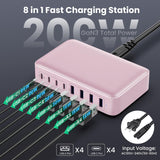 USB C Charger 200W USB C Charger Block,Upgraded GaN III 8-Port Fast Charging Station Hub,PD 65W Laptop Charging Adapter Compatible with MacBook Pro/Air,DELL,Steam Deck,iPhone 16/15/14,Galaxy S23/22