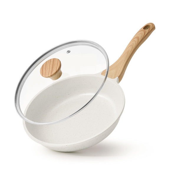 Nonstick Ceramic Frying Pan Skillet with Lid, 8 Inch Omelet Pan, Healthy Non Toxic Chef Pan SENSARTE