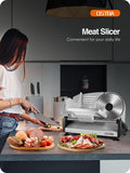 Meat Slicer 200W Electric Deli Food Slicer with 2 Removable 7.5" Stainless Steel Blade, Adjustable Thickness for Home Use, Child Lock Protection, Easy to Clean, Cuts Meat, Bread and Cheese