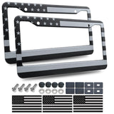BGGTMO American Flag License Plate Frames- Black Stainless Steel Car Tag Holder Printed with USA Flag Pattern, 2 Hole 2 Pack with Screws Caps Decals for Front Rear