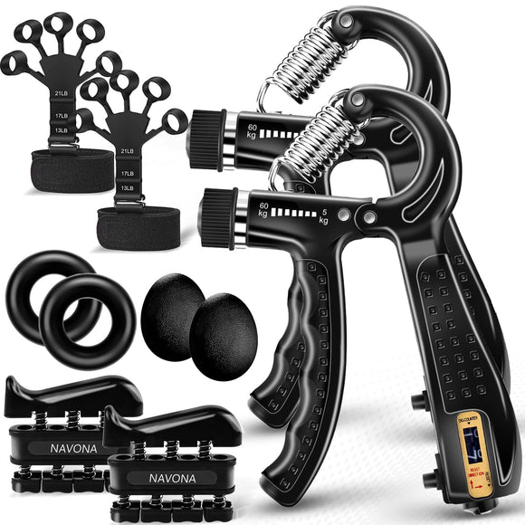 10 PCS Grip Strength Trainer Kit, Hand Gripper Strengthener, Forearm Strengthener, Finger Strengthener, Finger Exerciser, Stress Relief Ball,Forearm Workout Ring for Muscle Building and Injury Recover Navona