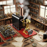 MechPuConToy Steam Engine Model with Boiler DIY Kit, RW-BL1K Mini Reversible Reciprocating Single-Cylinder Live Steam Engine Model Kit for Steam Boat Collectors and Industrial Enthusiasts