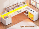 SEDETA 78.7” Large Gaming Computer Desk with Storage Drawers, LED Lights