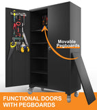 Large Metal Cabinet Two Lockable Doors Four Wheels,Four Adjustable dividers can be Used as Tool File Storage