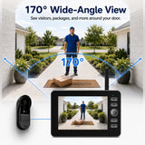 TKMARS Doorbell Camera Wireless No Subscription with Monitor Screen, Waterproof Video Intercom with Active Wake-Up, No WiFi Needed, 170° Angle, Local Recording for Home/Apartment/Seniors