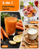 3-in-1 Cold Press Juicer Machines, 6.5" Mega Chute for Whole Fruit, Slow Masticating Juicer | Oxide Gray