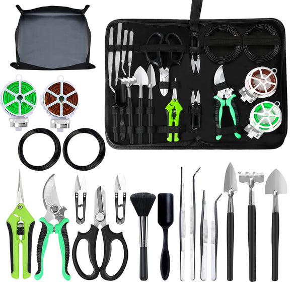 Tree Kit, 20 Pcs Gardening Succulent Tools Set, Bonsai Tool Kit Include 262 Feet Bonsai Wire, 29.5