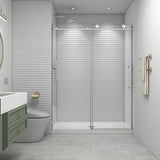 EPXMKX 55"- 60" W x 76" H Soft Closing Sliding Frameless Shower Doors,Nano Explosion-Proof Film Shower Glass Door,5/16" (8mm) Transparent Glass Shower Door (Brushed Nickel 60" Wx76 H)