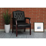 Black Leather Office Chairs Set of 6, High Back Ergonomic Executive Guest Chairs for Reception, Multi-Scene Use (Waiting Room, Meeting, Conference, Lobby, Conference, Church) No Wheels with Arm Design