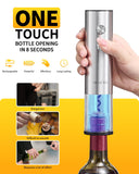 CIRCLE JOY Electric Wine Opener Rechargeable 5-in-1 Stainless Steel Wine Gift Set with Foil Cutter, Wine Aerator Pourer, Wine Drip Ring & Vacuum Stopper, Ideal Gifts for Wine Lovers, Silver