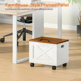 HOOBRO File Cabinet, Under Desk Small Filing Cabinet with Drawer, Rolling File Cart with Lid, Hanging File Organizer, White and Walnut