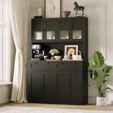 GarveeLife Tall Kitchen Pantry Cabinet with Charging Station and Microwave Stand, Storage Hutch with Drawers for Dining Room, Living Room, Black