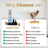 GrapeVibeEssentials 5-in-1 Electric Wine Opener gift Set – Rechargeable Automatic Wine Bottle Opener with Charging Base, Foil Cutter, Aerator Pourer & Vacuum Stoppers