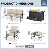MFSTUDIO 6 Piece Metal Patio Furniture Set with Fire Pit Table, Beige