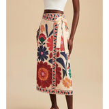Talakeno Womens Floral Wrap Midi Skirt Summer Adjustable Tie Side Casual High Waist A Line Beach Boho Long Flared Skirts(Red,L)