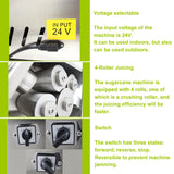 HQHAOTWU Sugar Cane Juicer Electric Sugarcane Juice Machine Vertical Sugar Cane Ginger Juicer 4 Stainless Steel Rollers Sugarcane Juice Press Extractor with Transformer 24V DC or 110V AC