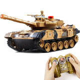 1/24 Remote Control Tank, 2.4Ghz Russian T-90 RC Tank & 330° Turret Rotation， 2× Rechargeable Batteries Army Toys for Boys, Infrared Battle Toy with Lights, Smoke and Sound Effect Gift for 4+ Kids.