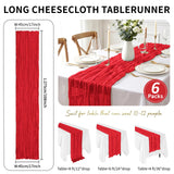 6 Pack Red Cheesecloth Table Runner 17x108 Inch 9FT Semi Sheer Boho Gauze Table Runners for Wedding Baby Shower Birthday Party Home Bridal Shower Event Decor