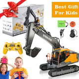 Double E Volvo 1:16 Scale Remote Control Excavator, 17 Channel 3-in-1 Construction Toy with Metal Shovel, Drill, Grab & Lights, 2.4GHz Full Function Digger for Outdoor Sandbox, Gift for Kids & Adults