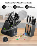 CoquusAid Knife Set, Upgrade 15 Pcs Knife Block Set with Widened Ventilated Slot, German Stainless Steel Kitchen Knives Set with Sharpener, Professional Chef Knives Set, Full Tang Ergonomic Handle