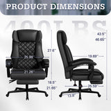 Furmax Massage Office Chair with Foot Rest 6 Points Vibration 400LBS Big and Tall Office Chair for Heavy People High Back Reclining Executive Computer Chair for Home Office Desk (Black)