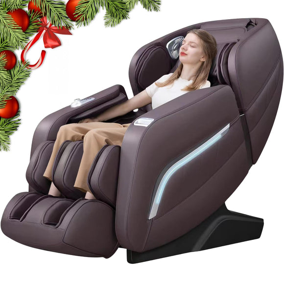 Massage Chair, Full Body Zero Gravity Recliner with AI Voice Control, SL Track, Bluetooth, Yoga Stretching, Foot Rollers (Brown) iRest