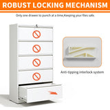 OPTYMIRA 5 Drawer Lateral File Cabinet with Lock,White Metal Filing Cabinet