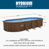 Bestway Hydrium 24' x 12' x 52" Above Ground Pool, Oval Steel Side Wall Frame Outdoor Swimming Pool Set with Sand Filter Pump, Ladder & Accessories