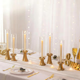 NUPTIO Gold Candlestick Holder for Centerpiece: Set of 6 Hurricane Taper Candle Holders with Glass Cylinder Sleeve - Bulk Brass Candles Stand for Thanksgiving Christmas Holiday Party Decor