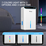Dehumidifier for Home 1000 sq.ft - Small Quiet Dehumidifier with Auto Shut Off, Aromatherapy, 3 Gear Timer, Sleep Mode, 7-Color LED Light, Drain Hose for Bedroom, Bathroom, Basement, RV(Milky White)