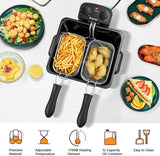 SIMOE 5.3QT Electric Deep Fryer with 3 Baskets, Double Deep Fryer for Home Use w/Timer & Lid, Stainless Steel, Temperature Control, View Window, Countertop Oil Fryer for Kitchen, Party, French Fries