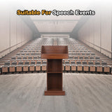 Floor Standing Podium Speaking Lectern Stand, Portable Podium Stand with Storage, Wooden Podium Pulpit for Churches