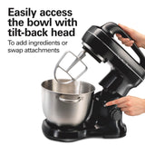Hamilton Beach Electric Stand Mixer, 4 Quarts, Dough Hook, Flat Beater Attachments, Splash Guard 7 Speeds with Whisk, Easy-Carry Top Handle, Black