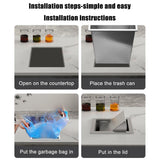 Built in Stainless Steel Trash Can Retractable Countertop Bin with Swing Flip Lid Kitchen Waste Disposal Hidden Paper Waste Container Gray Lid Trash Can