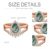 18k gold Natural Moss Agate Ring Set 1.25ct Green Stone 10k gold Pear Cut Natural Moss Agate Ring Set for Women Moss Agate Jewelry Promise Ring