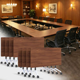 8 Pack Mobile Flip Top Conference Table with Wheels, 61in Walnut Modular Meeting Desk for 2-28, Office/School Collaboration