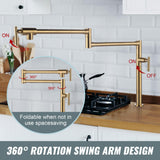 Brass Folding Pot Filler Faucet, Gold Kitchen Faucet with Double Joint Swing Arms