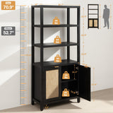 SICOTAS 71" Tall Rattan Bookshelf with Doors for Living Room Library