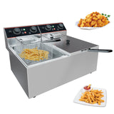 Commercial Deep Fryer with Basket, 12.6 QT Stainless Steel Electric Countertop Fryer with Double Tanks and Temperature Control
