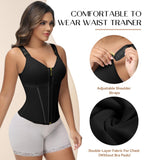 SHAPSHE Waist Trainer Corset for Women Tummy Control Sport Workout Body Shaper Vest for Postpartum Gym Zipper and Hooks Black S