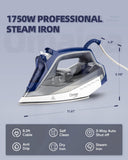 OMAIGA Steam Iron for Clothes, 1750W Clothes Iron with Ceramic Soleplate, Powerful Steam, 3-Way Auto Shut Off, Self-Cleaning & Anti-Calc, Anti-Drip, 13.52oz Water Tank, Grey