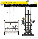 24 Slots to Hold Rods & Reel Combo, Lightweight Aluminum Vertical Fish Pole Garage Storage Ground Display Stand (Black) Jorazor