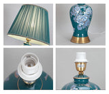 Desk Lamp Bedroom Bedside Lamp - Silk Lampshade Ceramics Table Lamp Blue Glazed Ceramic Table Lamp Chinese Retro Office Desk Nightstand Table Lamp