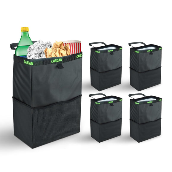 CarCan The Original 3 in 1 Hanging Car Trash Can for Back Seat, Cooler & Storage Bag – Metal Framed, Washable & Reusable Car Trash Bin with 3 Pockets (Pack of 5) CarCan
