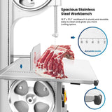 1800w Electric Meat Bone Saw, Stainless Steel Tabletop Meat Bandsaw for Butchering, Cutting Thickness 8 Inches, Commercial Frozen Pork Cutting Machine with 8 Blades, Workbeach 19.3" x 15.3"