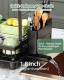 Nfnoyp Dish Drying Rack, 2 Tier Space-Saving Dish Rack, Multifunctional Dish Drainer for Kitchen Counter with Drainboard/Utensil/Cup Holder Rustproof Carbon Steel, Black