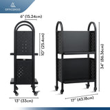 Rolling Library Book Cart – Moveable Book Organization Solution with Lockable Wheels, 34" Tall and Double-Sided OFFICEROO