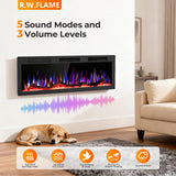 R.W.FLAME 50" Recessed and Wall Mounted Smart Electric Fireplace, Alexa/WiFi Enabled, APP Control with Multiple Sound Modes, Remote Control with Timer, Adjustable Flame Colors and Speed